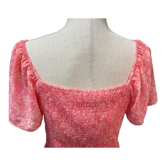 Lush Floral Ruched Front Blouse~Size Medium~Pink Smocked Back Top NWOT  L13 16 - Picture 6 of 11